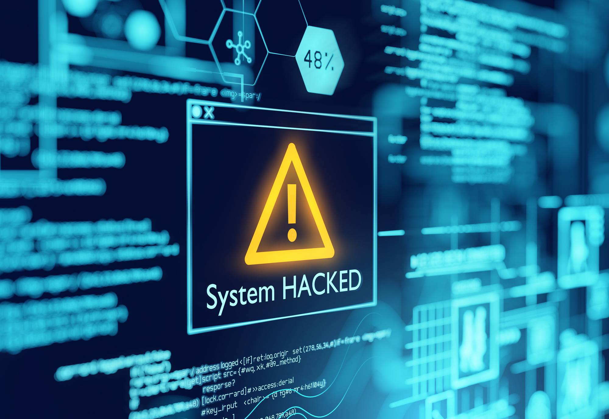 System Hacked on computer screen.