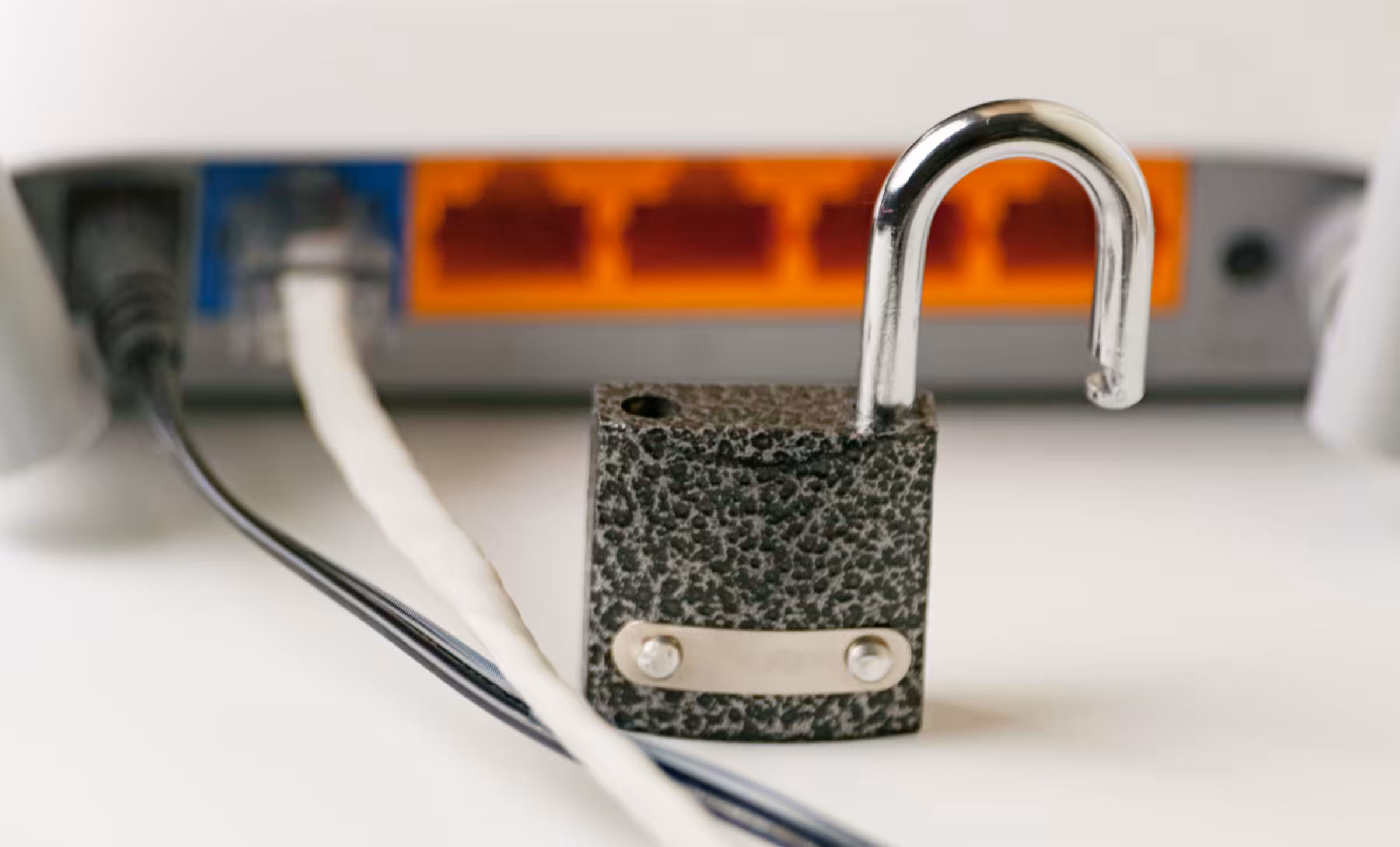 Lock unlock security on a computer. Protecting the Internet connection through a wi-fi router is a concept of a security breach. Cyber security