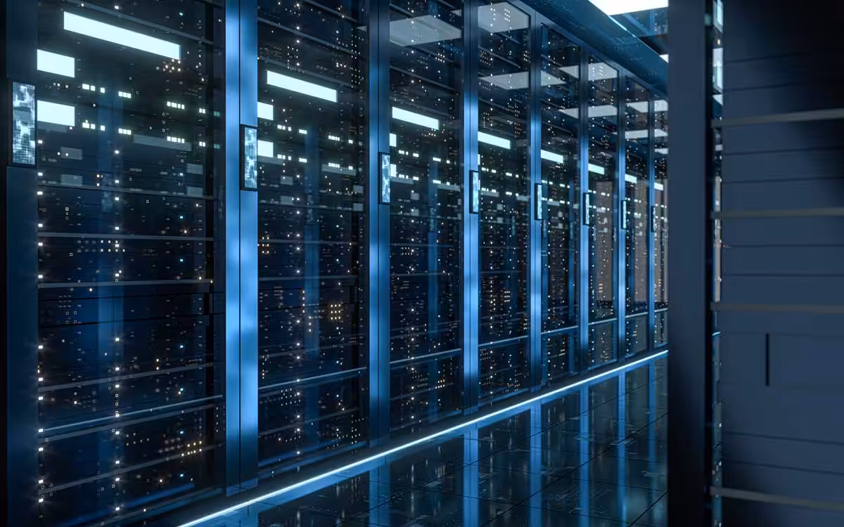 Server racks in computer network-security-server-room-data-center Server racks in computer network security server room data center.
