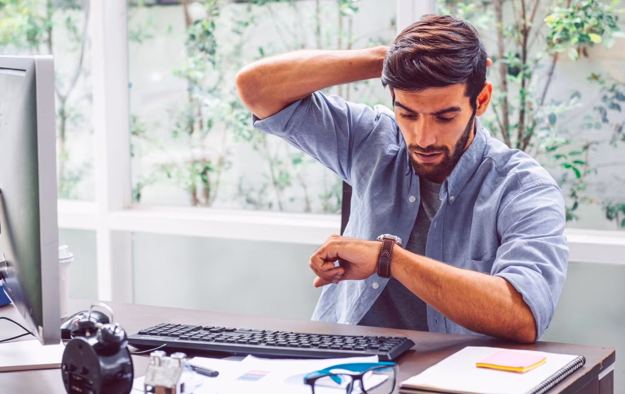 Businessman employee in urgency and deadline concept
