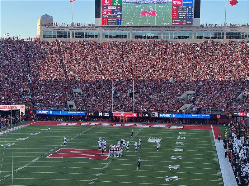 memorial stadium showing hamilton business IT ads, in lincoln nebraska